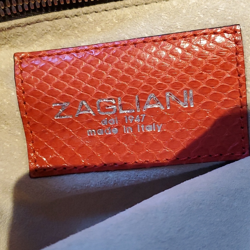Large Zagliani Genuine Exotic Skin Leather Bag - image 3